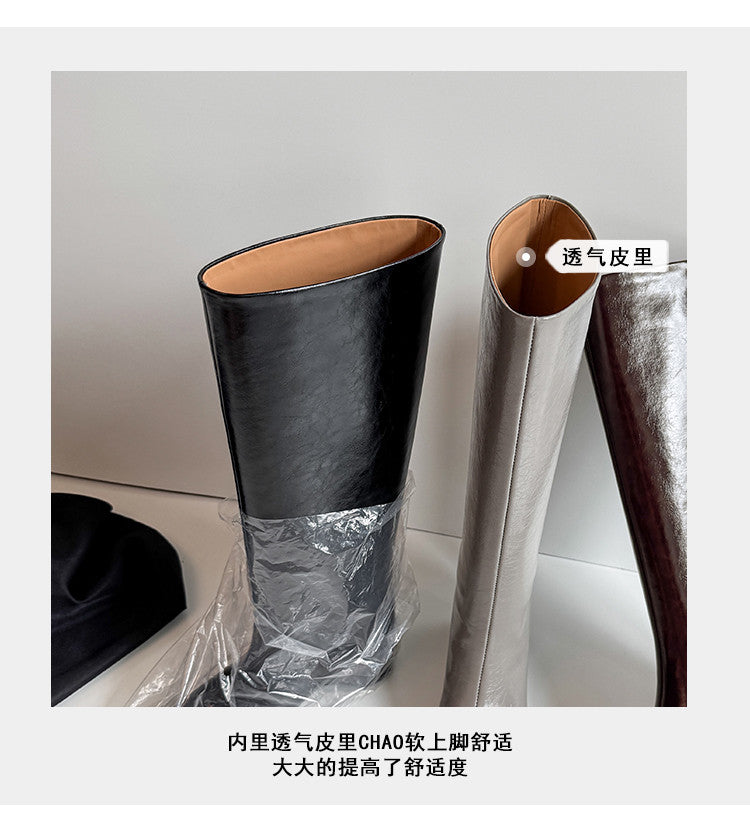 Karin Luna Minimalist Style High Tube Pointed Toe Hidden Heel Boots