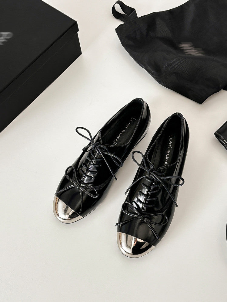 Karin Luna In Stock Spot Goods  Casual Lace-Up Metal Toe Bow Deep Mouth Single Shoes