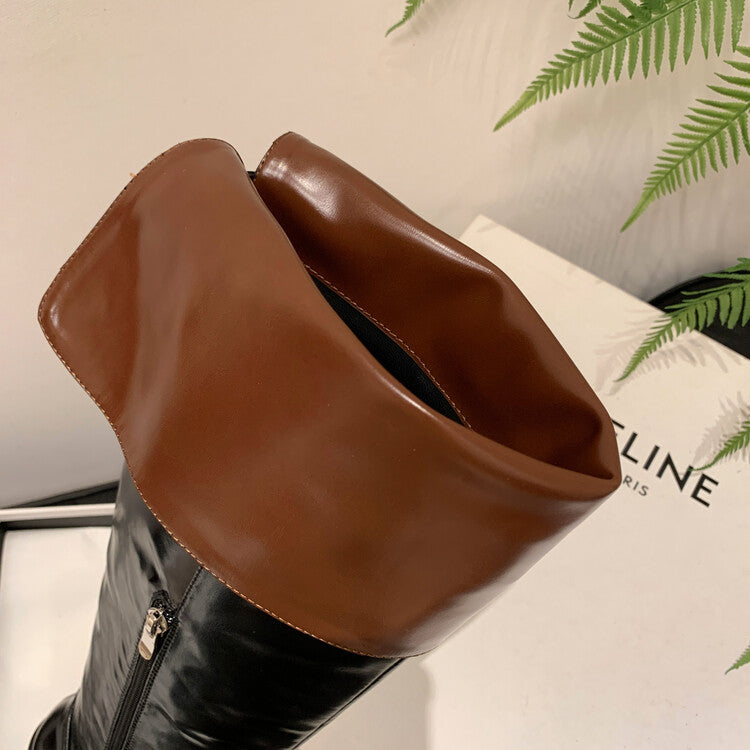 Karin Luna exploded  Three versions exploded Single Fleece Lining Fur Collar Version  Thick Fur Collar Foldable Hot-Selling Full Cowhide Pointed Toe Chunky Heel Classic Style