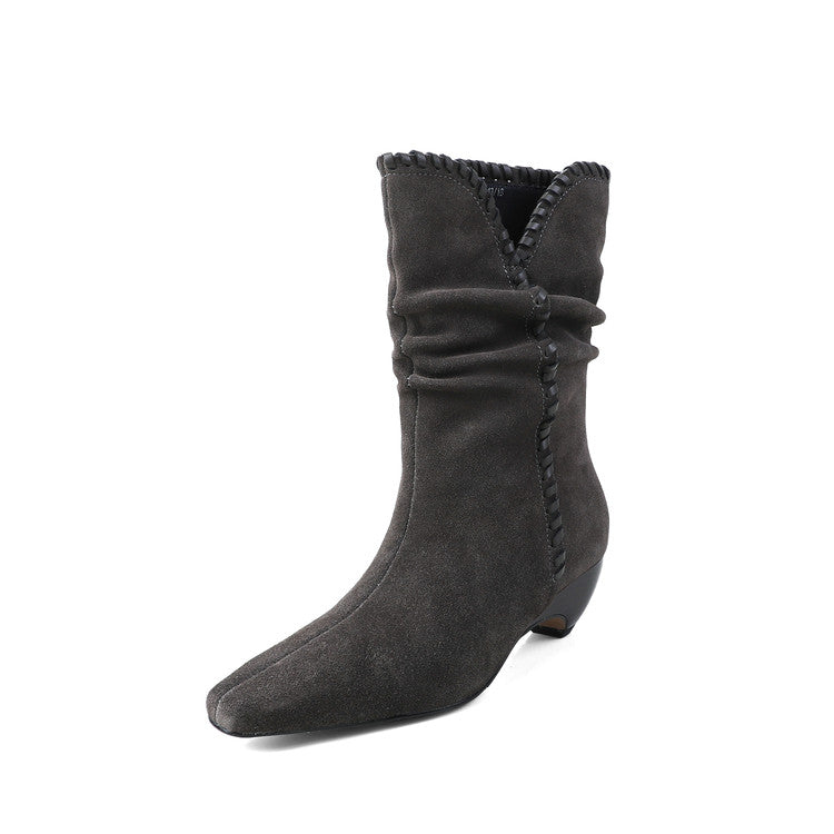 Karin Luna Elegant Style Small Square Toe Pleated Short Boots