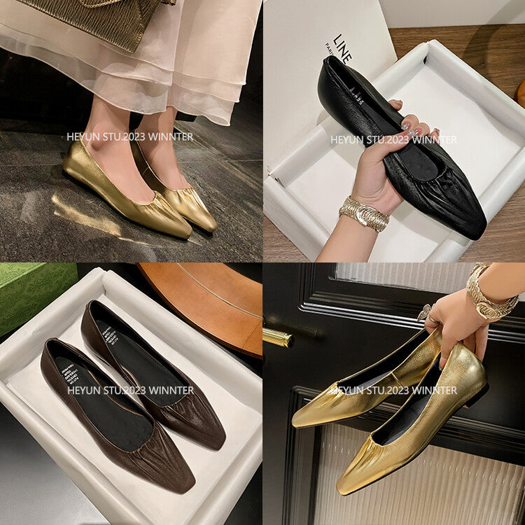 Karin Luna fell in love at first sight~ Spot Goods  Spot Goods Vintage Wrinkled Hollow Soft Sheepskin Elegant Versatile Single Shoes