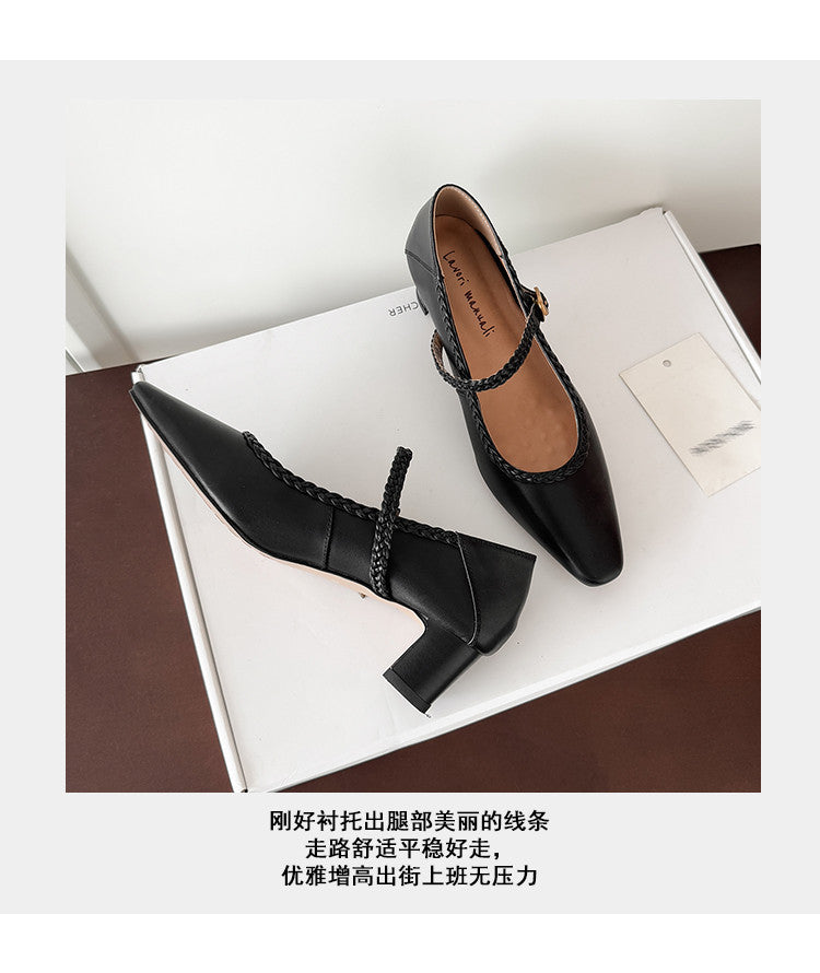 Karin Luna Braided Element Design Chunky Heel Square Toe Single Strap Shoes