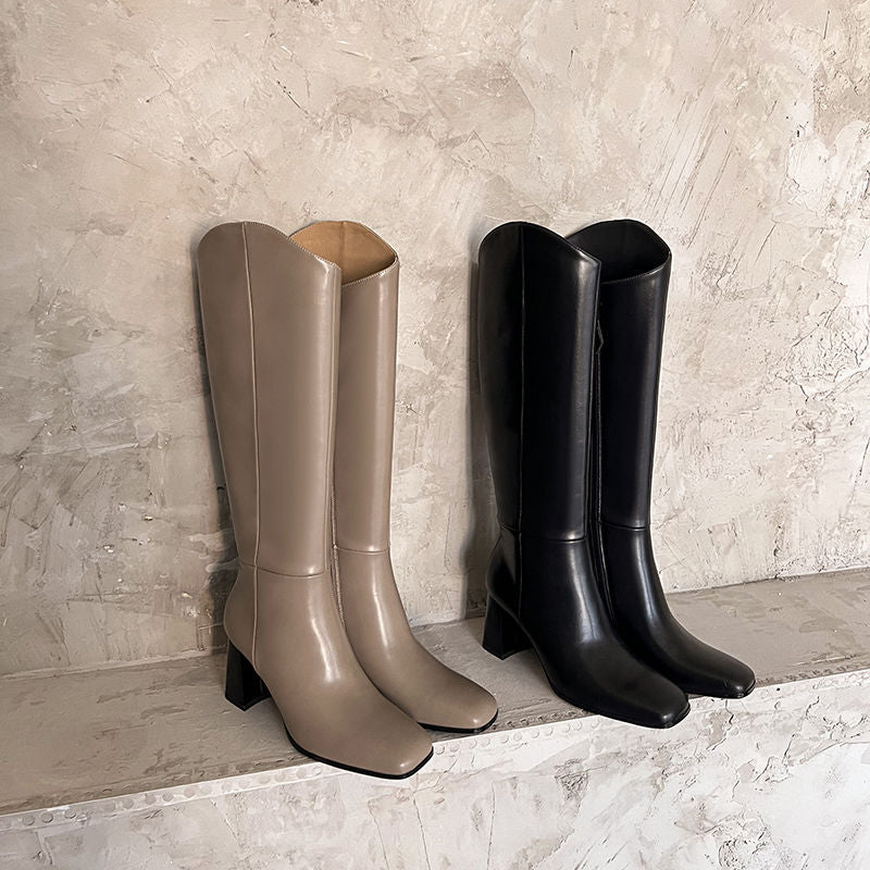 Karin Luna In Stock Spot Goods  Chunky Heel Side Zipper Riding Boots