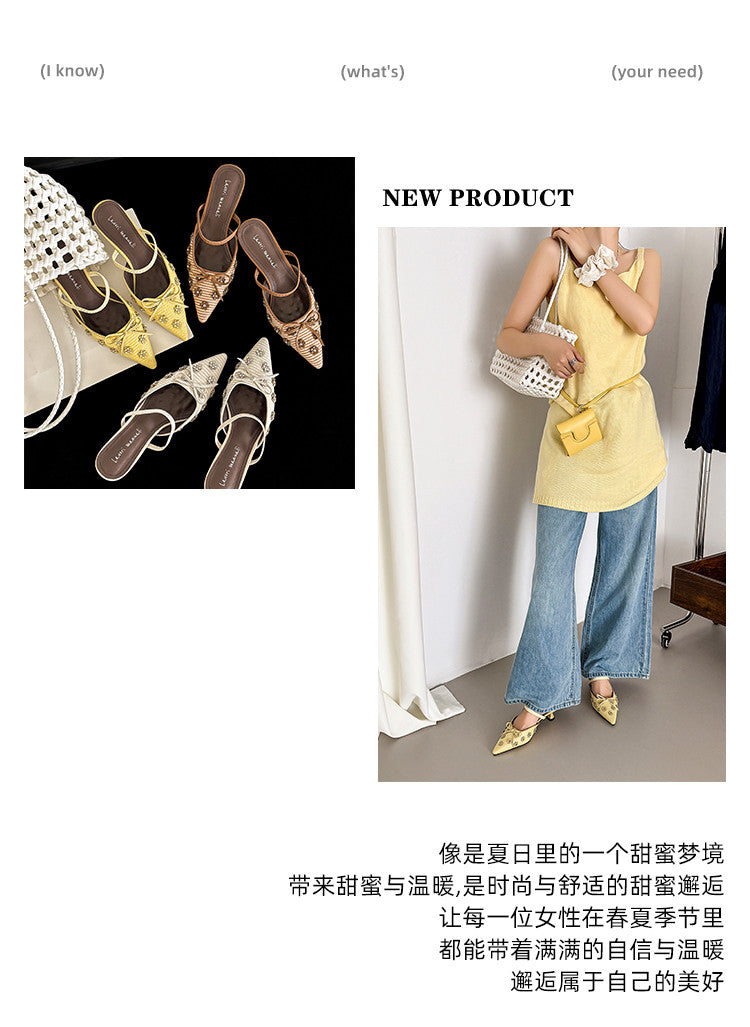 Karin Luna In Stock Spot Goods  Elegant Floral Pointed Toe Rhinestone Slippers