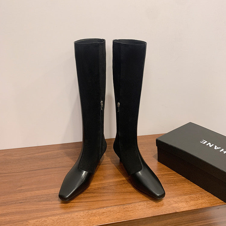 Karin Luna In Stock Spot Goods   Small Square Toe Thin Heel Elegant Slimming Long Boots