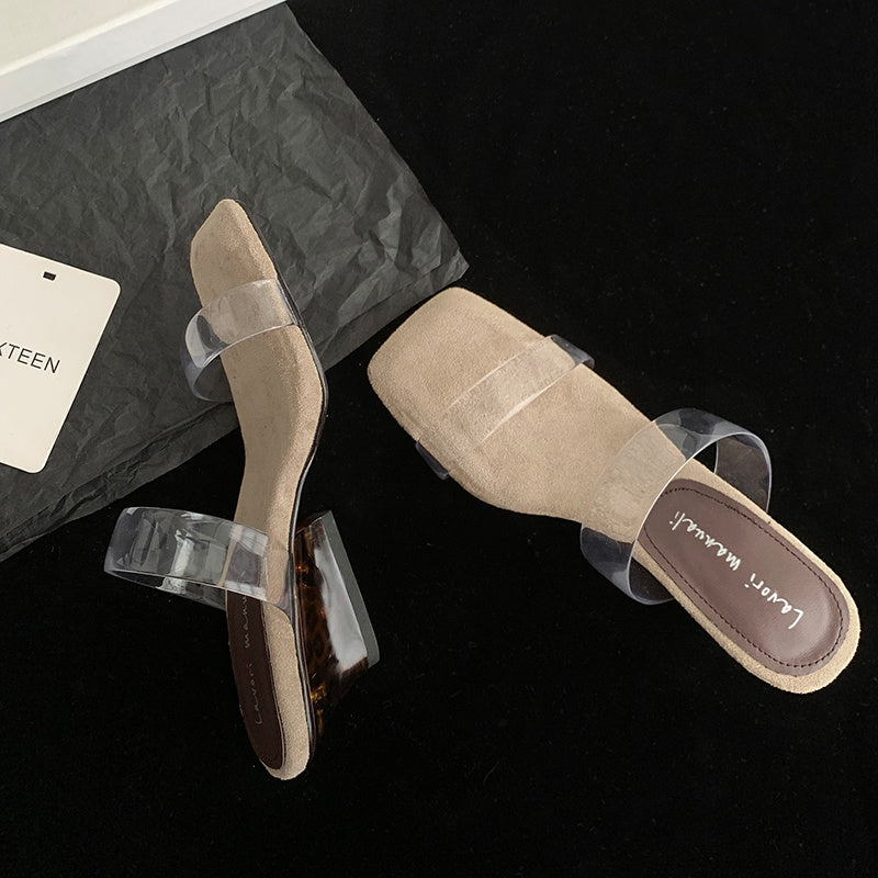 Karin Luna Hot-Selling Amber Element~Spot Goods Spot Goods Transparent tpu   Minimalist Square-Toed One-Strap Slippers