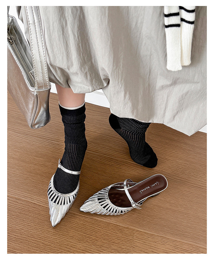 Karin Luna Casual Feel~In stock Pointed Toe Hollow Design Note Pointed Toe Slippers