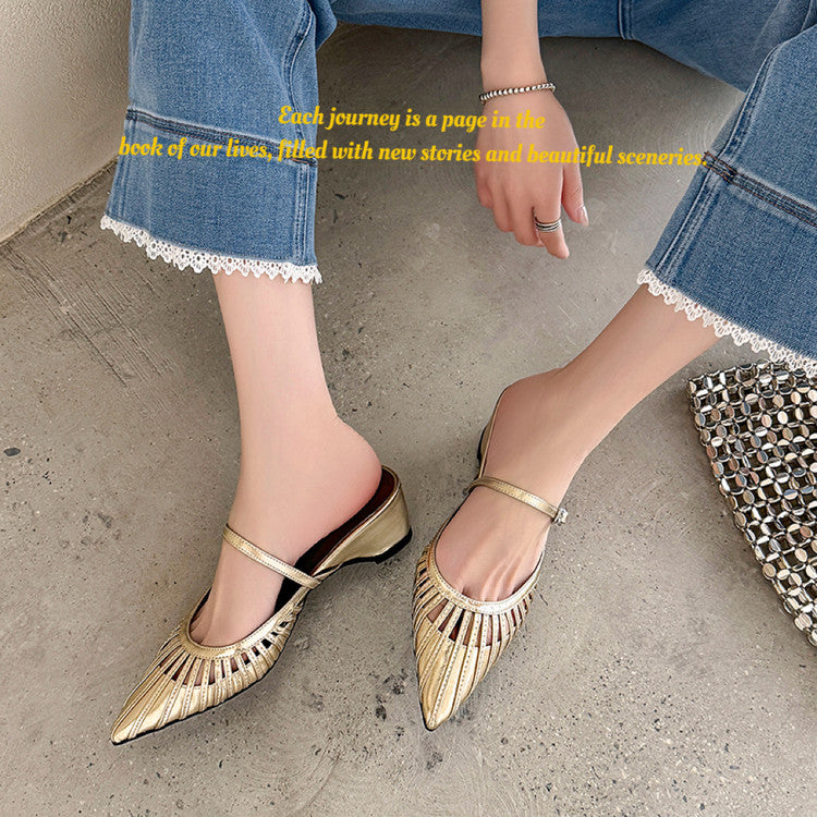 Karin Luna Casual Feel~In stock Pointed Toe Hollow Design Note Pointed Toe Slippers