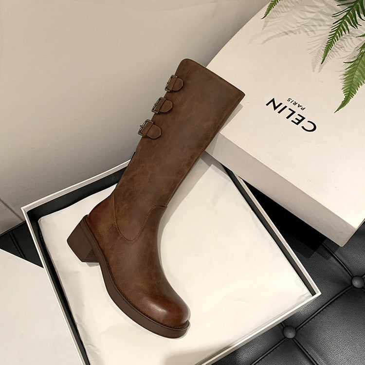 Karin Luna In Stock In Stock Thigh Circumference Belt Buckle Thick Sole Rider Boots