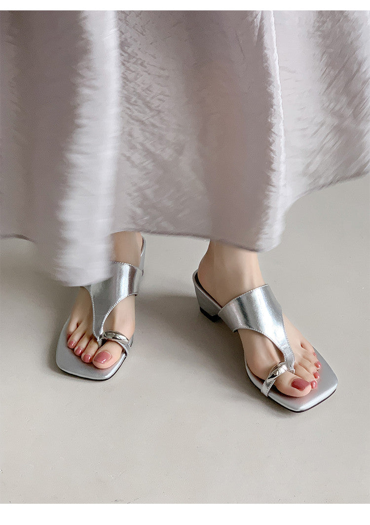 Karin Luna In Stock Spot Goods Clip-toe Square Toe Metal Buckle Minimalist Slippers