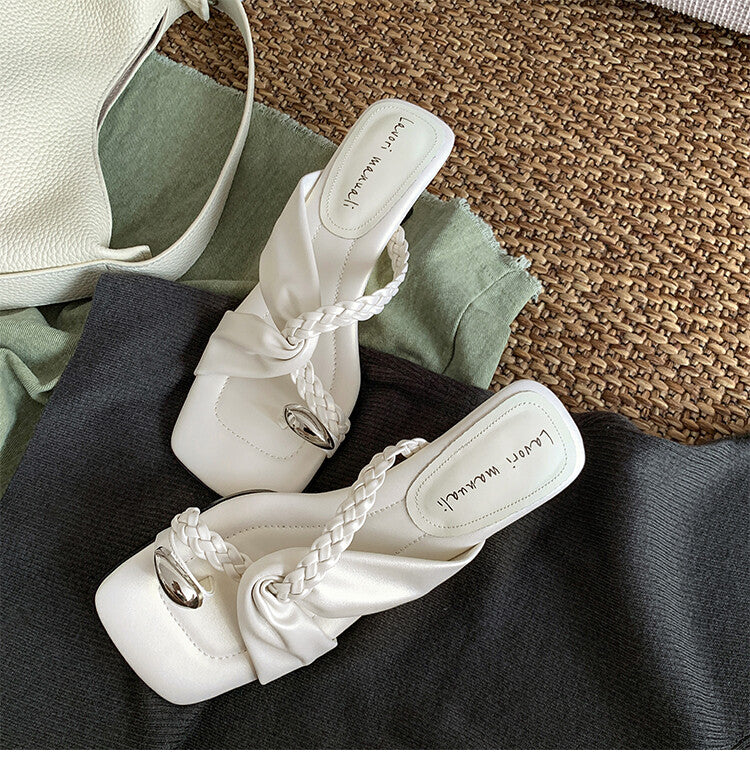Karin Luna has a sense of design ~Twist Braided Cross Strap Square Toe Sandals