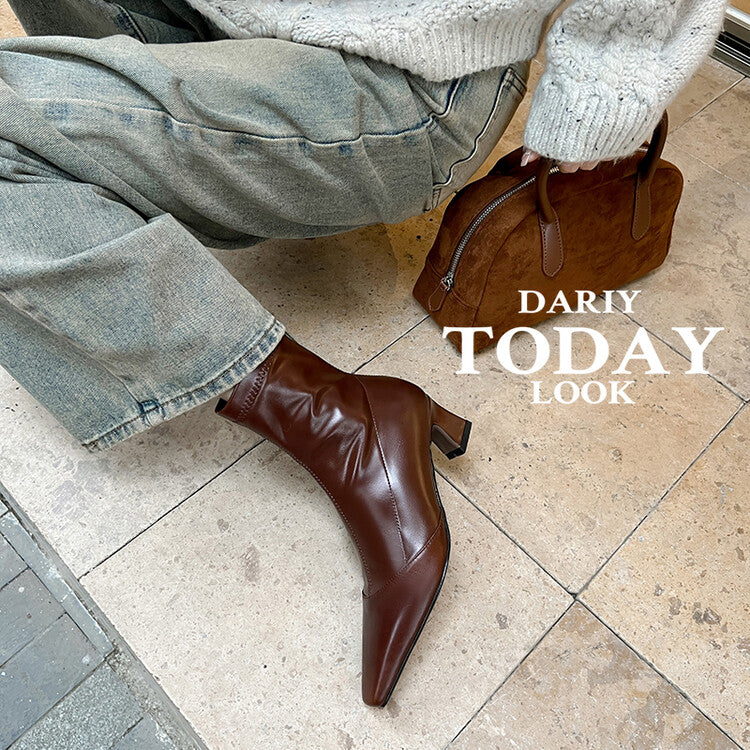 Karin Luna Elegant Small Square Toe Chunky Heel Slim Boots