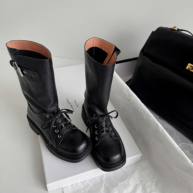 Karin Luna Bestseller Large Tube Thick Sole Martin Boots with Belt Buckle