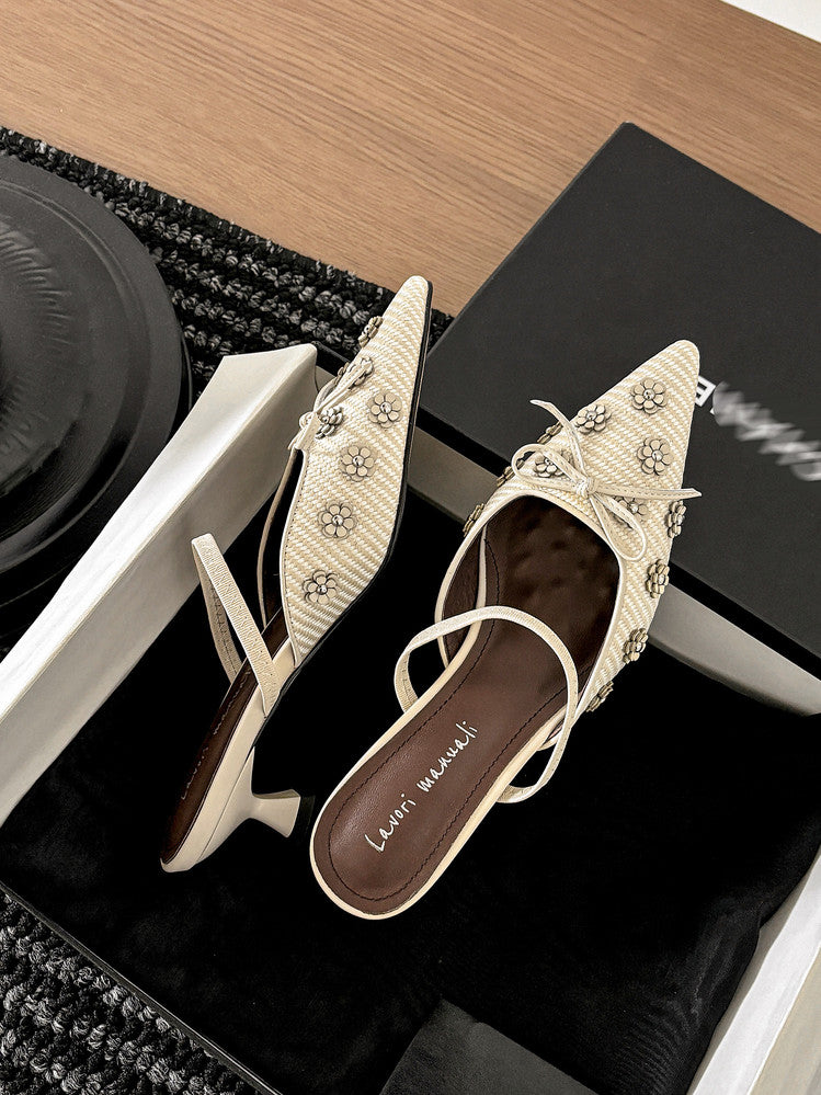 Karin Luna In Stock Spot Goods  Elegant Floral Pointed Toe Rhinestone Slippers