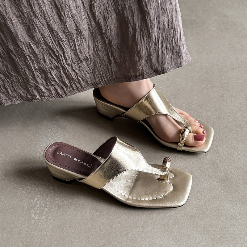 Karin Luna In Stock Spot Goods Clip-toe Square Toe Metal Buckle Minimalist Slippers