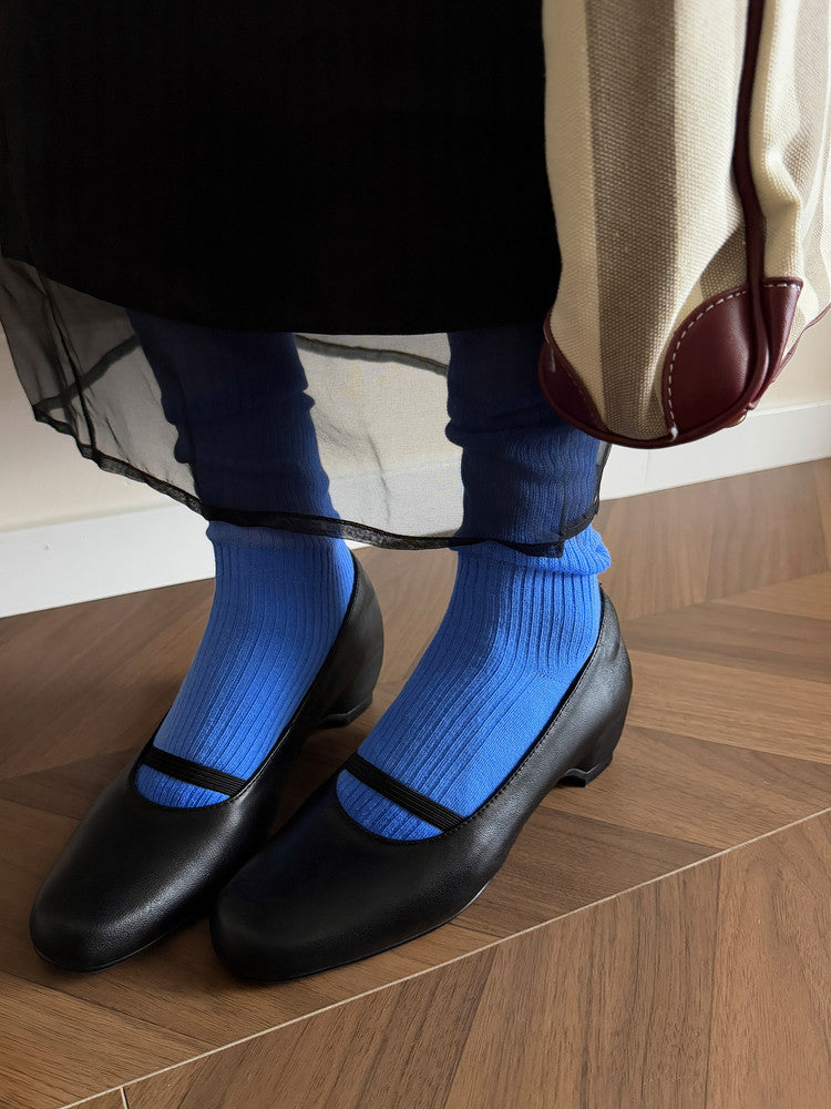 Karin Luna In Stock Spot Goods    Retro Elastic Band Chunky Heel Single Shoes