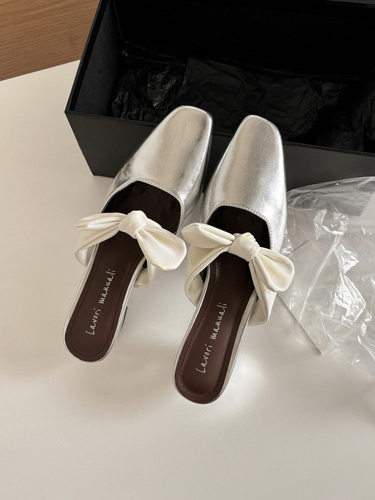 Karin Luna In Stock In Stock  Fluffy feel Bowknot Closed-Toe Slippers