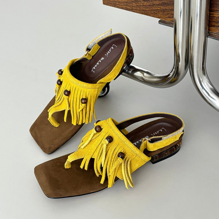 Karin Luna  Tassel Series~Spot Goods  In-stock Clip-toe Square Toe Sandals