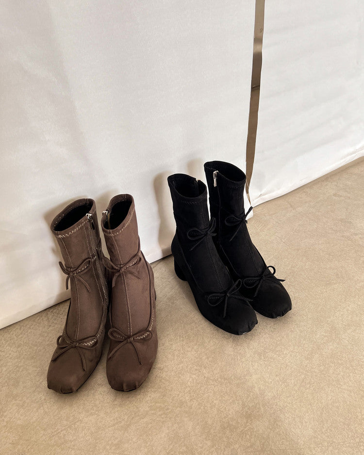 Karin Luna In Stock Spot Goods Hot-Selling Sweet Standard Bow Round-Toe Slim Short Boots