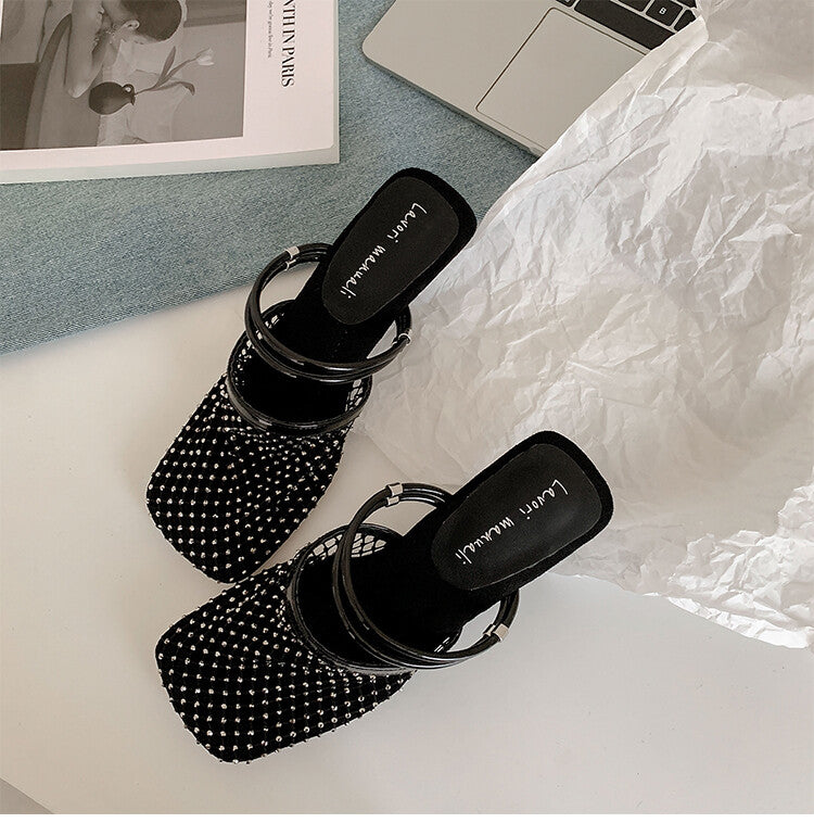 Karin Luna Highlights Fairness~In stock  Closed-Toe Diamond Mesh Unisex Convertible Sandals