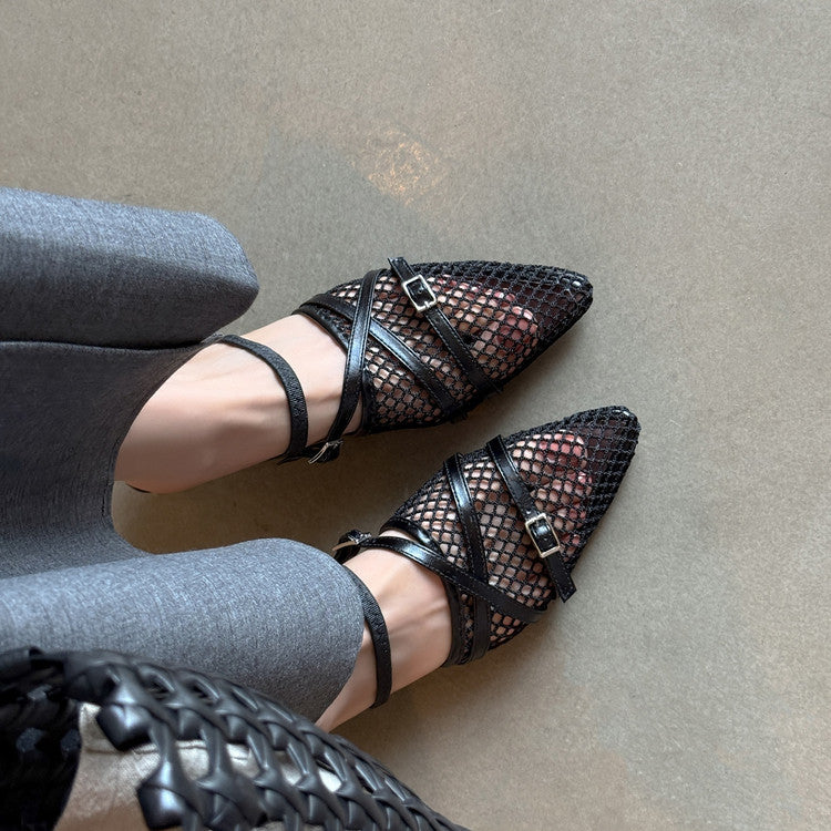 Karin Luna In Stock  Spot Goods  Mesh Series Elegant Closed-Toe Belt Buckle Slippers