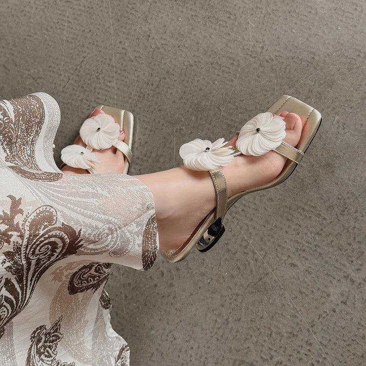 Karin Luna Hot-Selling Floral Square Toe Irregular Heel Floral Slippers
