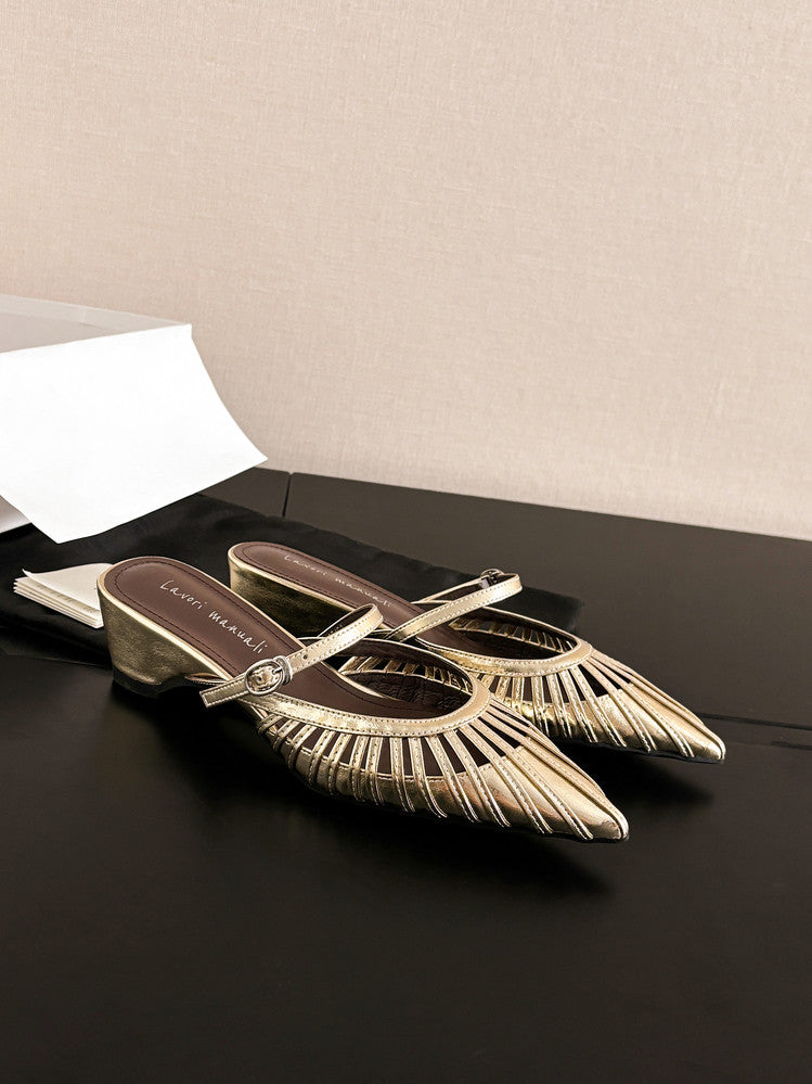 Karin Luna Casual Feel~In stock Pointed Toe Hollow Design Note Pointed Toe Slippers