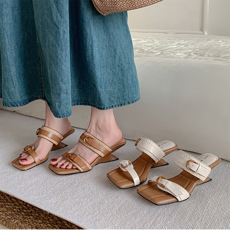Karin Luna Hot-Selling In Stock  Retro Wedge Belt Square Toe Irregular Heel