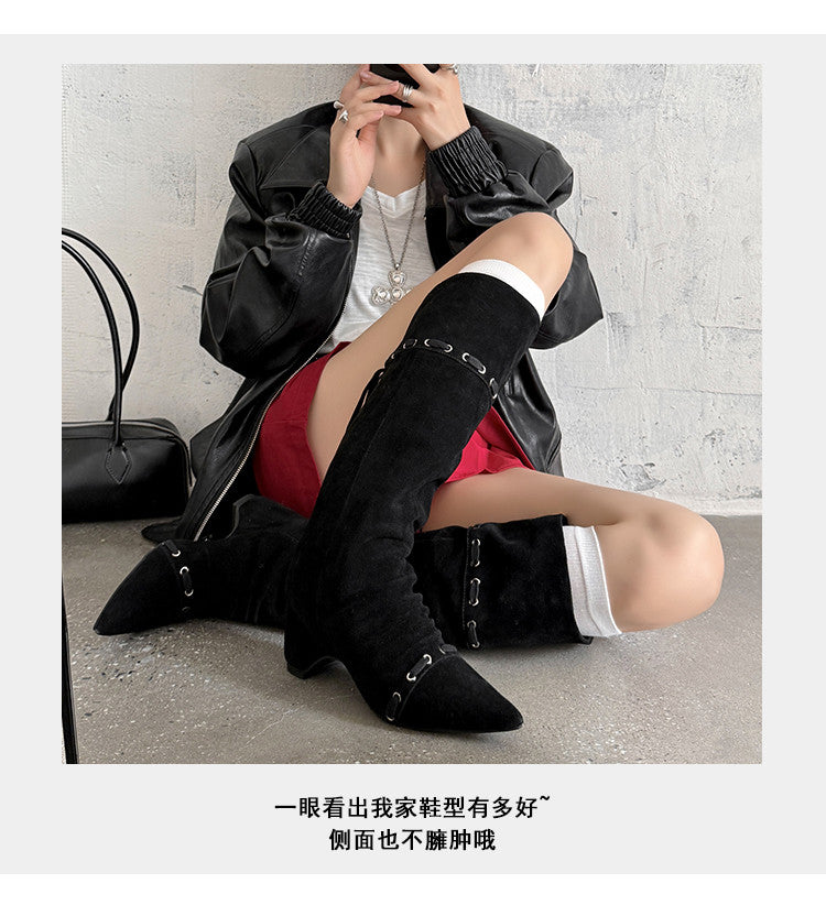 Karin Luna Elegant Style  Pointed Toe Pleated Hidden Wedge Western Boots