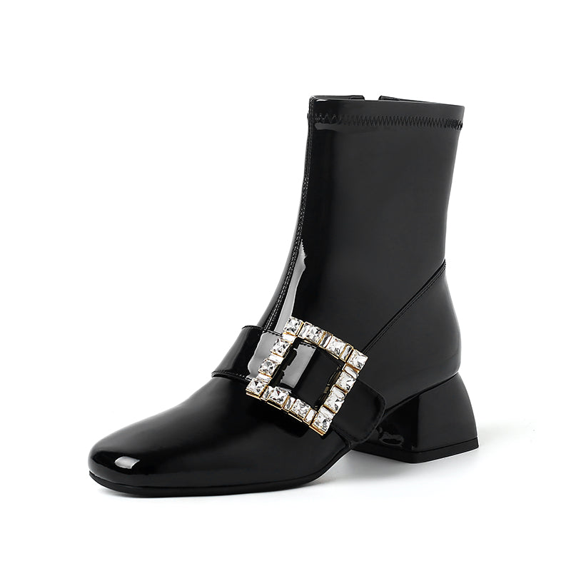 Karin Luna Elegant Style Ultra Slimming Rhinestone Chunky Heel British Style Riding Boots Long Boots