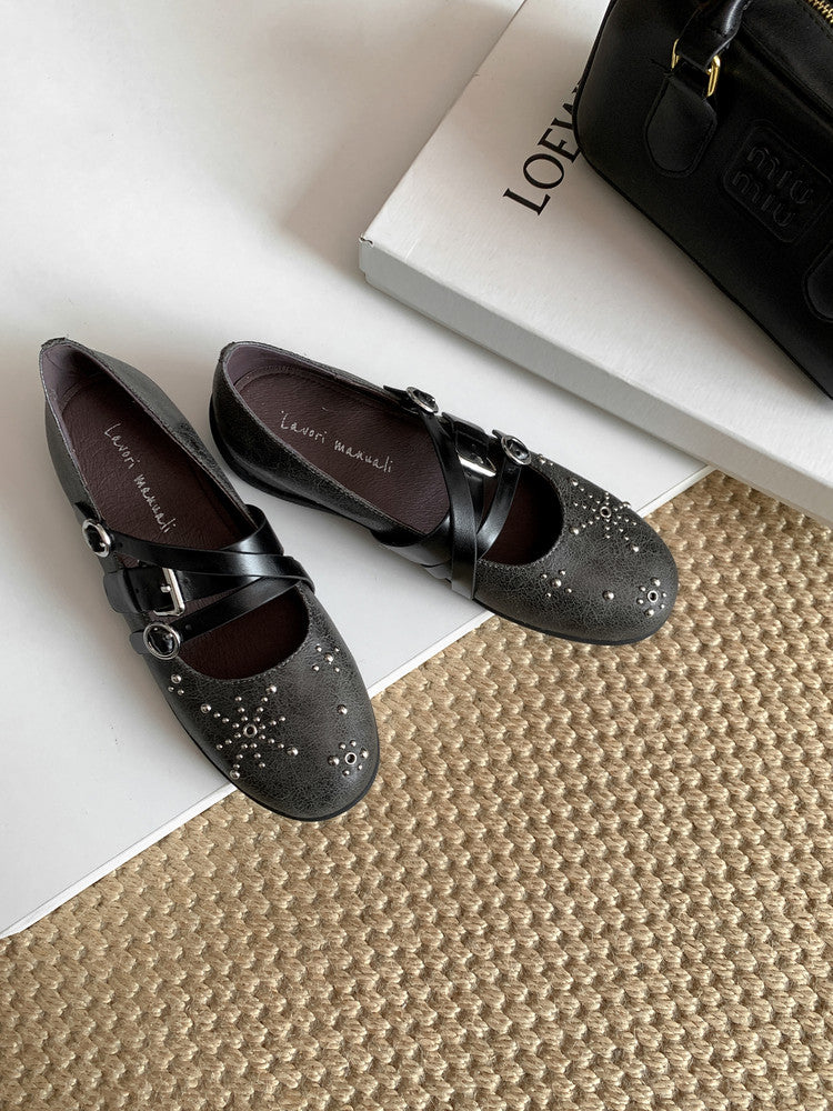 Karin Luna In Stock Spot Goods Studded Rivet Hidden Wedge Mary Jane Shoes