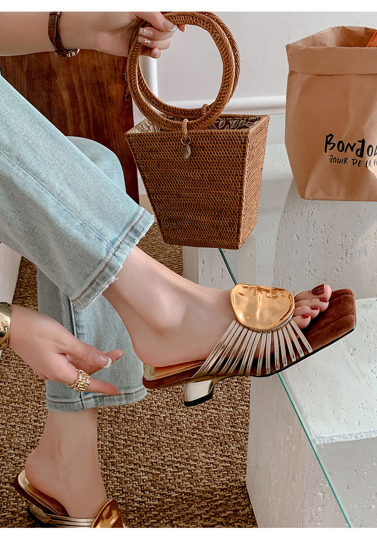 Karin Luna Bestseller Popular New Image  Comes with data plan included Resort Style Irregular Heel Thin Strap Slippers