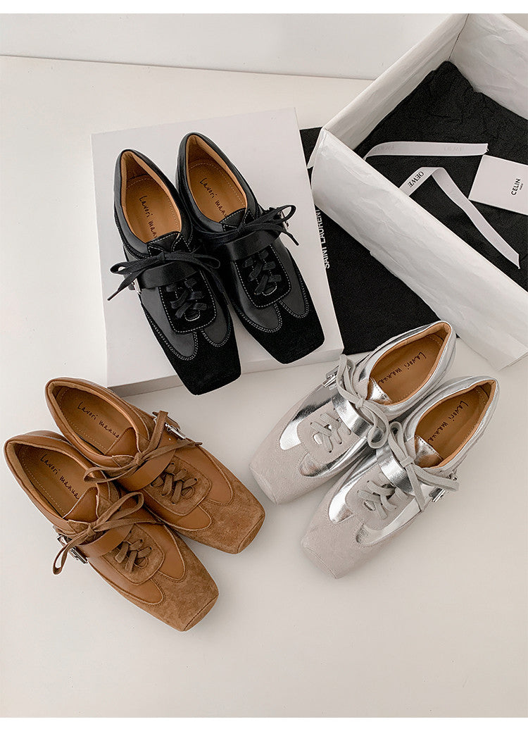 Karin Luna In Stock Spot Goods  Designed retro square-toe ballet shoes with laces