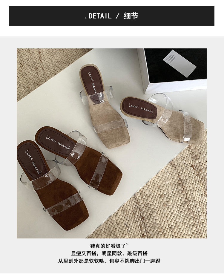 Karin Luna Hot-Selling Amber Element~Spot Goods Spot Goods Transparent tpu   Minimalist Square-Toed One-Strap Slippers