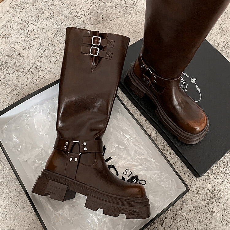 Karin Luna Full Cowhide  miumiu Popular Round Toe Thick Sole Beautiful and height-increasing