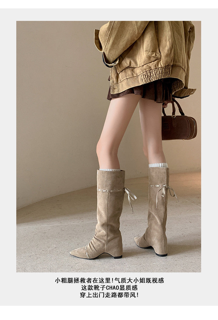 Karin Luna Elegant Style  Pointed Toe Pleated Hidden Wedge Western Boots