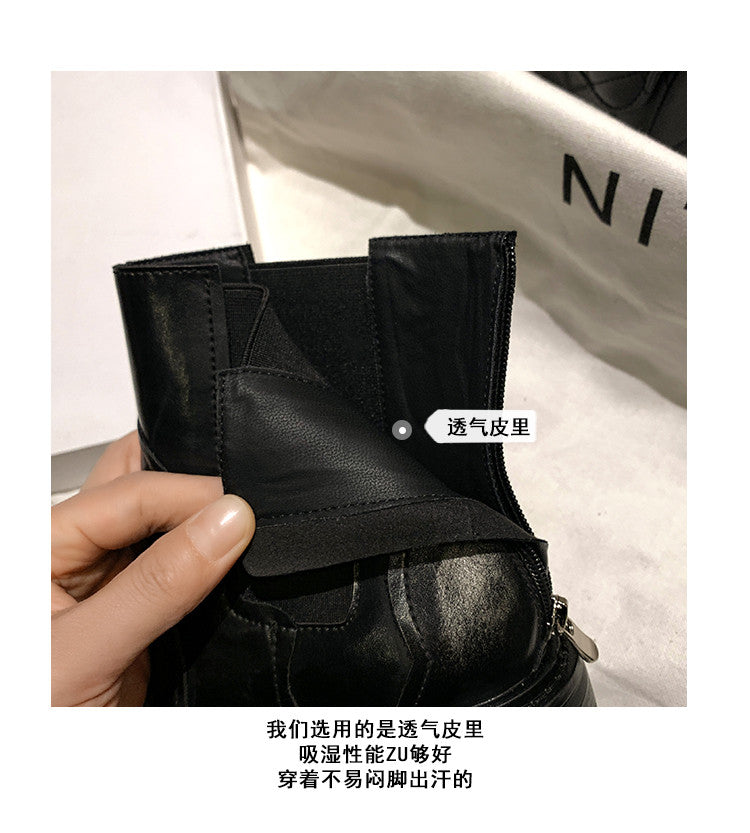 Karin Luna In Stock Spot Goods Retro Round Toe Distressed Elastic Chunky Heel Short Boots