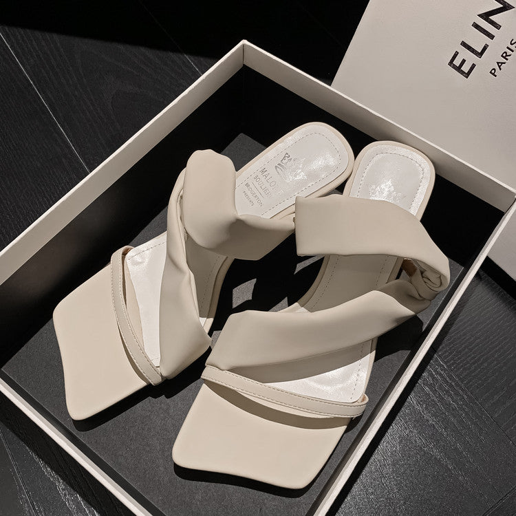 Karin Luna Best-selling in stock Minimalist Style  All-Matching Irregular Ultra-Soft Strap Square Toe High Heels