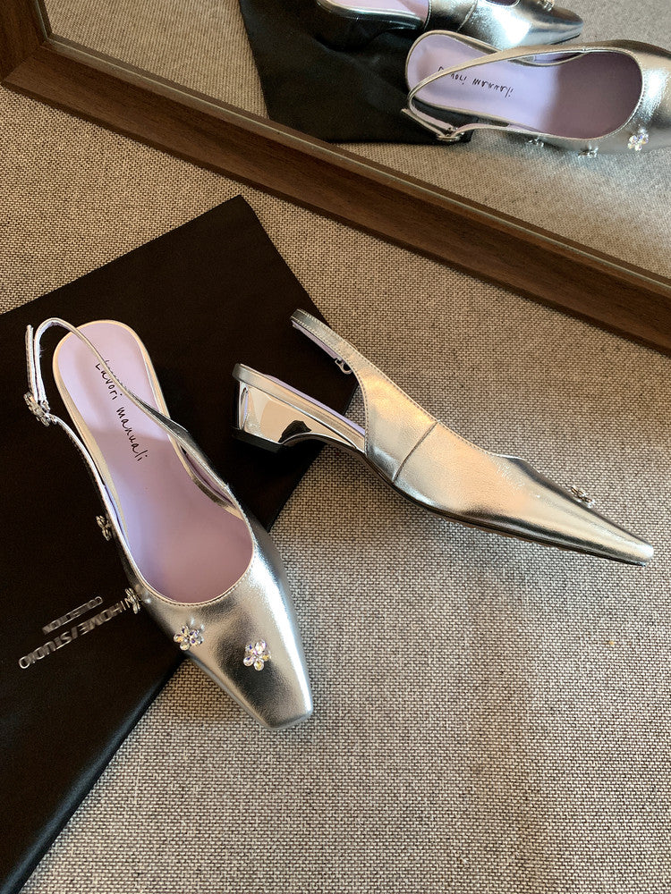 Karin Luna In Stock  Spot Goods  Rhinestone Small Square Toe Closed-Toe Sandals