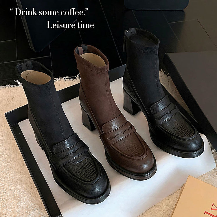 Karin Luna Hot-Selling Element Round Toe Elephant Pattern Elastic Thick Heel Short Boots