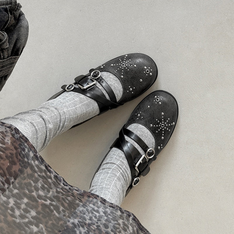 Karin Luna In Stock Spot Goods Studded Rivet Hidden Wedge Mary Jane Shoes