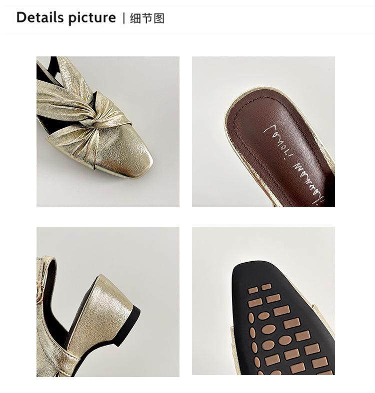 Karin Luna French Retro Wrinkled Small Square Toe Elegant Closed-Toe Sandals