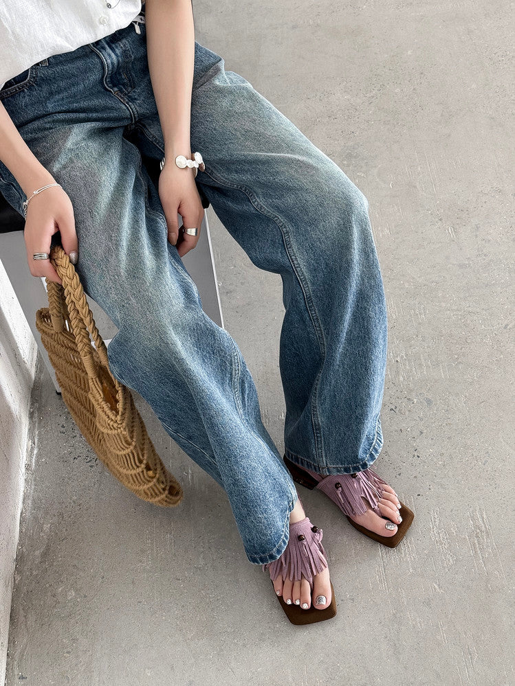 Karin Luna  Tassel Series~Spot Goods  In-stock Clip-toe Square Toe Sandals