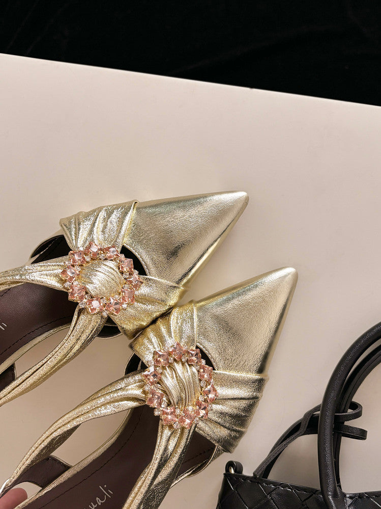 Karin Luna Bestseller Popular  Pointed Toe Irregular Heel Elegant Rhinestone Closed-Toe Sandals