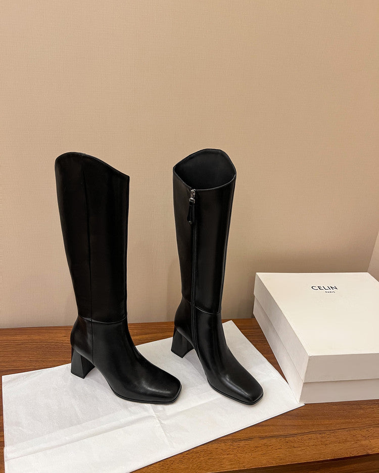 Karin Luna In Stock Spot Goods  Chunky Heel Side Zipper Riding Boots