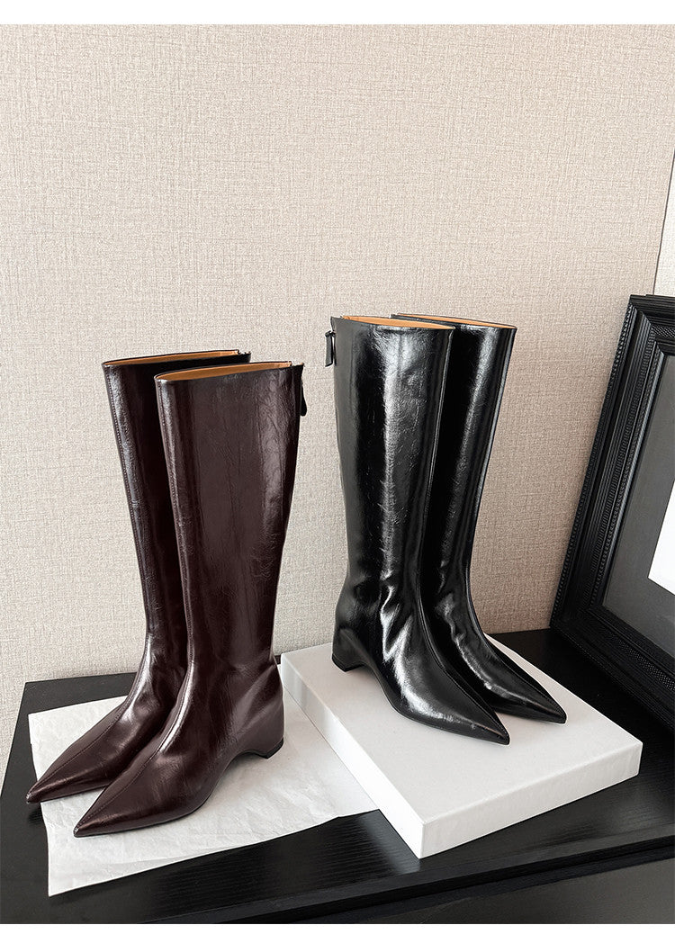 Karin Luna Elegant Style Pointed Toe Internal Height Increase Long Boots