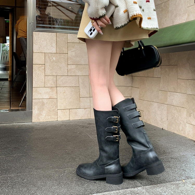 Karin Luna In Stock In Stock Thigh Circumference Belt Buckle Thick Sole Rider Boots