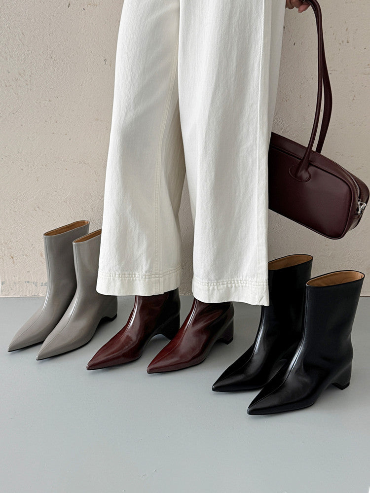 Karin Luna Elegant Pointed Toe Hidden Wedge Short Boots