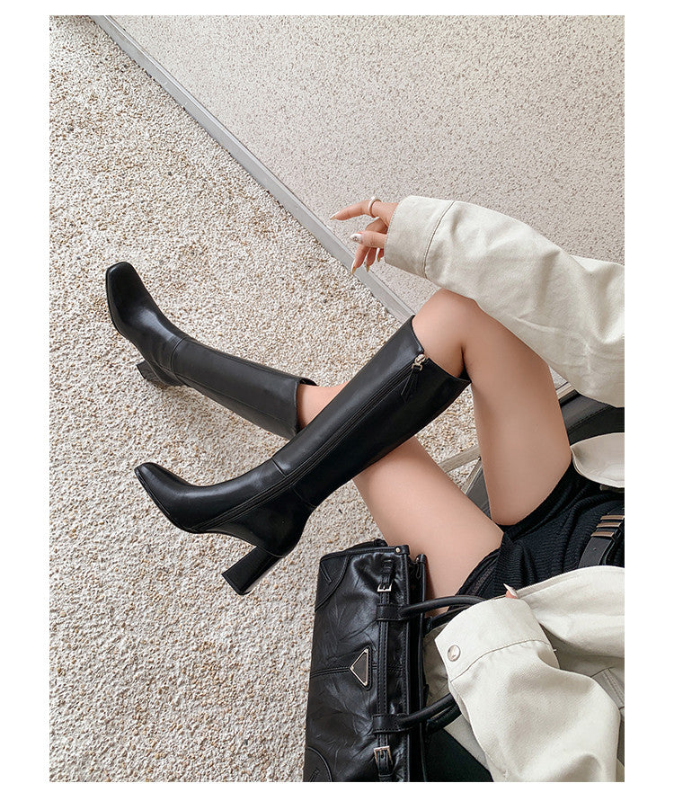 Karin Luna In Stock Spot Goods  Chunky Heel Side Zipper Riding Boots