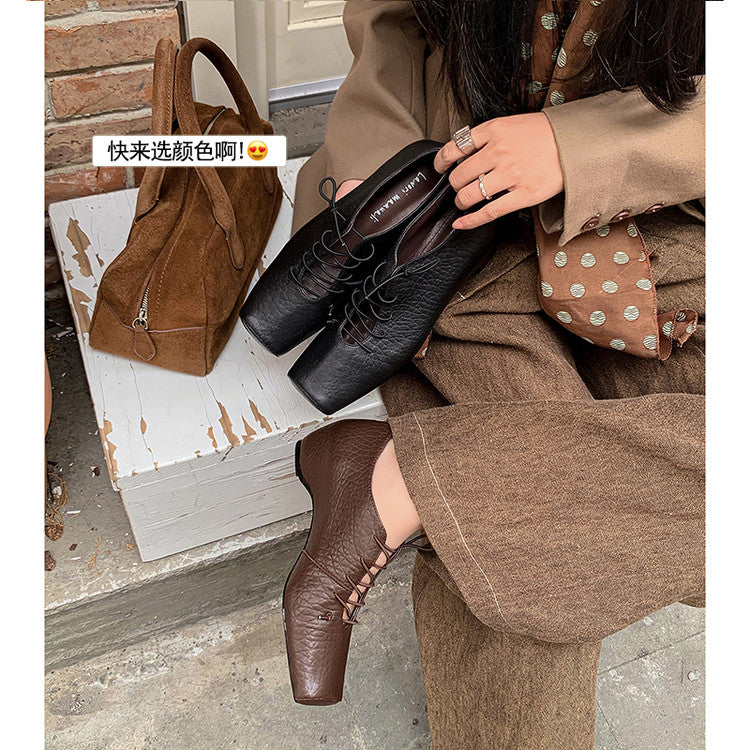Karin Luna In Stock Spot Goods Elephant Pattern Series~Square-Toed Old Money Style Internal Height-Increasing Flats